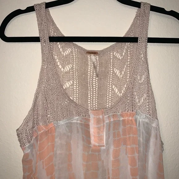 Free People Susquehanna Pink Peach and Cream Crochet Sheer Tank Sz M - Picture 5 of 5